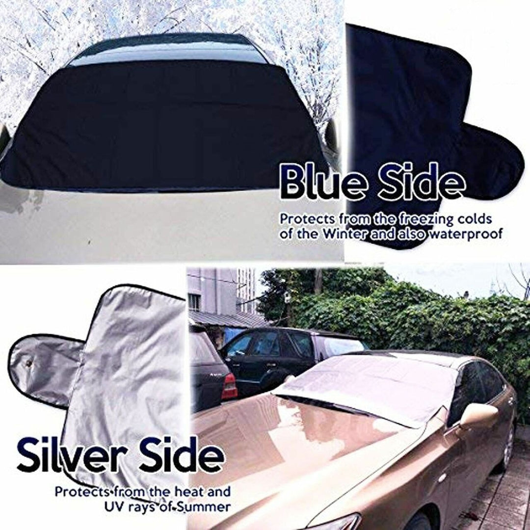 Reversible Windshield Protector Blue Silver Waterproof Cover for Winter Summer Heat Image 3