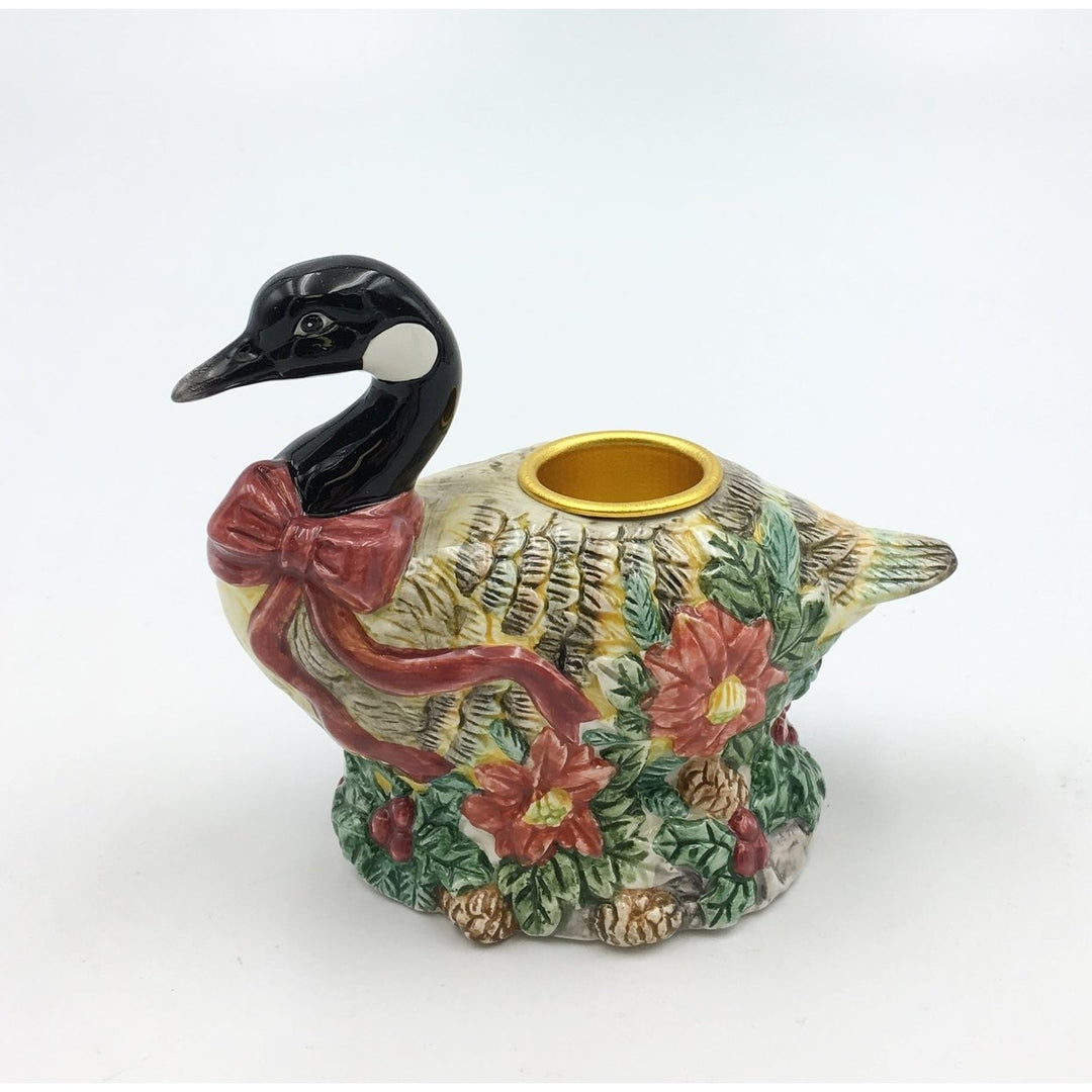 Ceramic Christmas Goose Candle Holder  3.25" Image 3