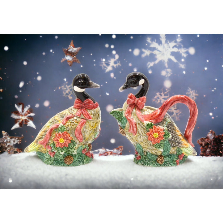 Ceramic Christmas Geese Sugar and Creamer SetHome DcorFarmhouse Kitchen DcorChristmas Dcor Image 1