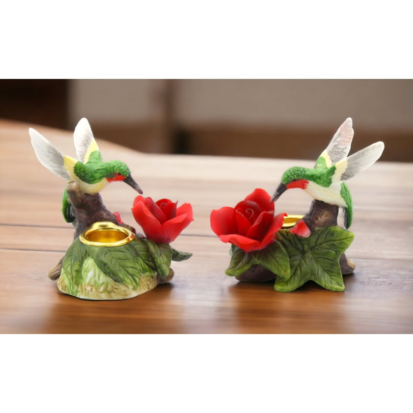 Ceramic Hummingbird with Rose Flower Candle Holder-Set of 2Home DcorMomKitchen Dcor, Image 1