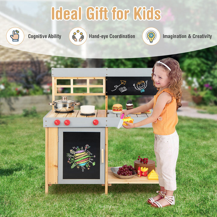 Kids Kitchen Playset Toy Outdoor Wooden Kids Play Kitchen for Girls Boys 3+ Image 6