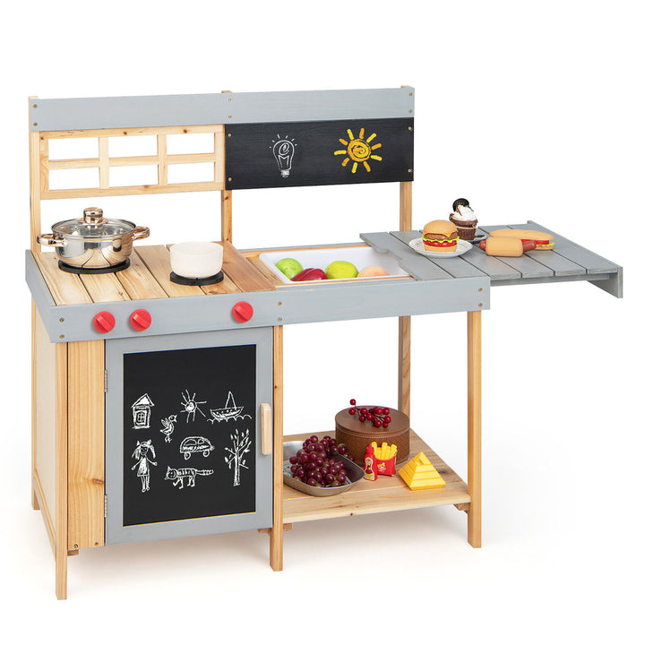 Kids Kitchen Playset Toy Outdoor Wooden Kids Play Kitchen for Girls Boys 3+ Image 9