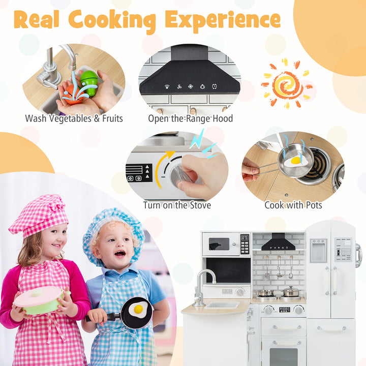 Kids Corner Kitchen Playset Wooden Chef Play w/ Stove Utensils and Refrigerator Image 4