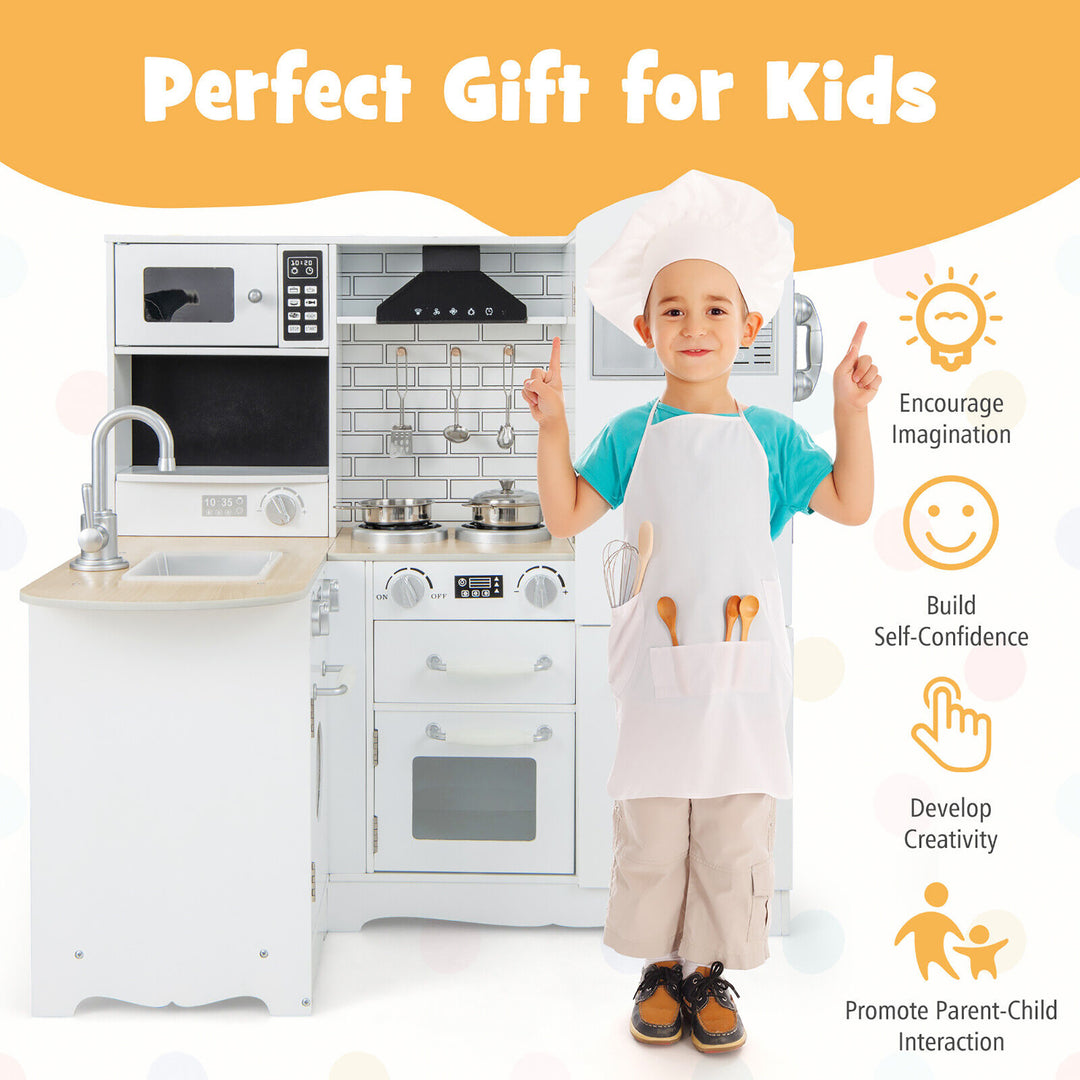 Kids Corner Kitchen Playset Wooden Chef Play w/ Stove Utensils and Refrigerator Image 6