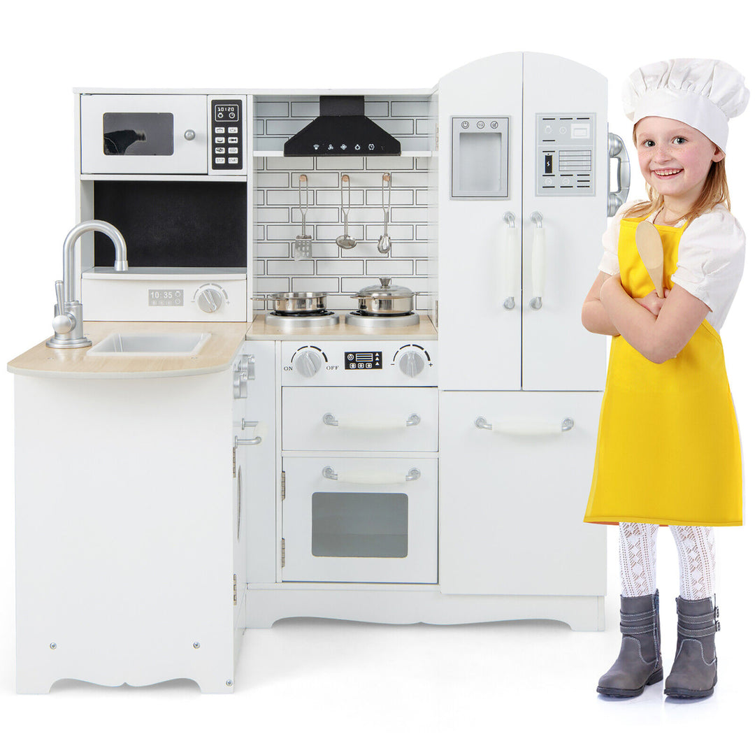 Kids Corner Kitchen Playset Wooden Chef Play w/ Stove Utensils and Refrigerator Image 10