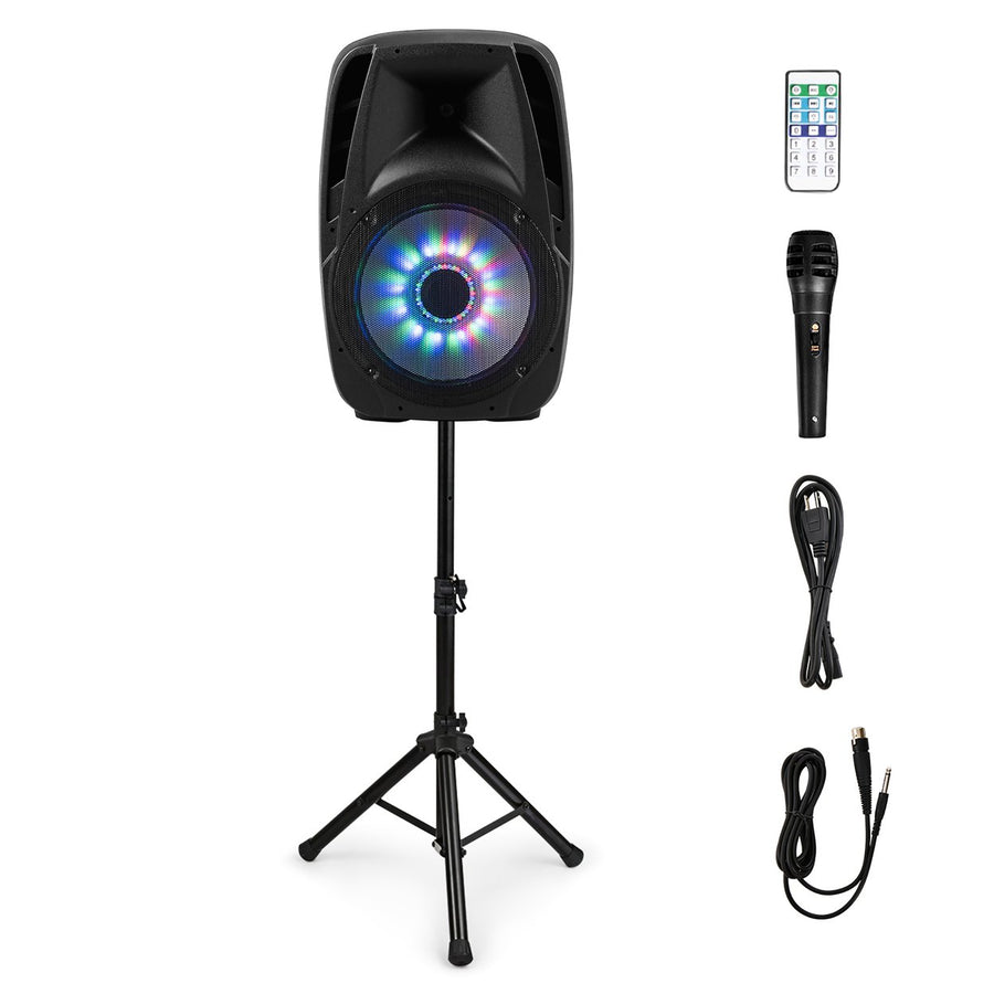 Portable 15 1500W 2-way Powered Speaker w Illuminating Light Image 1