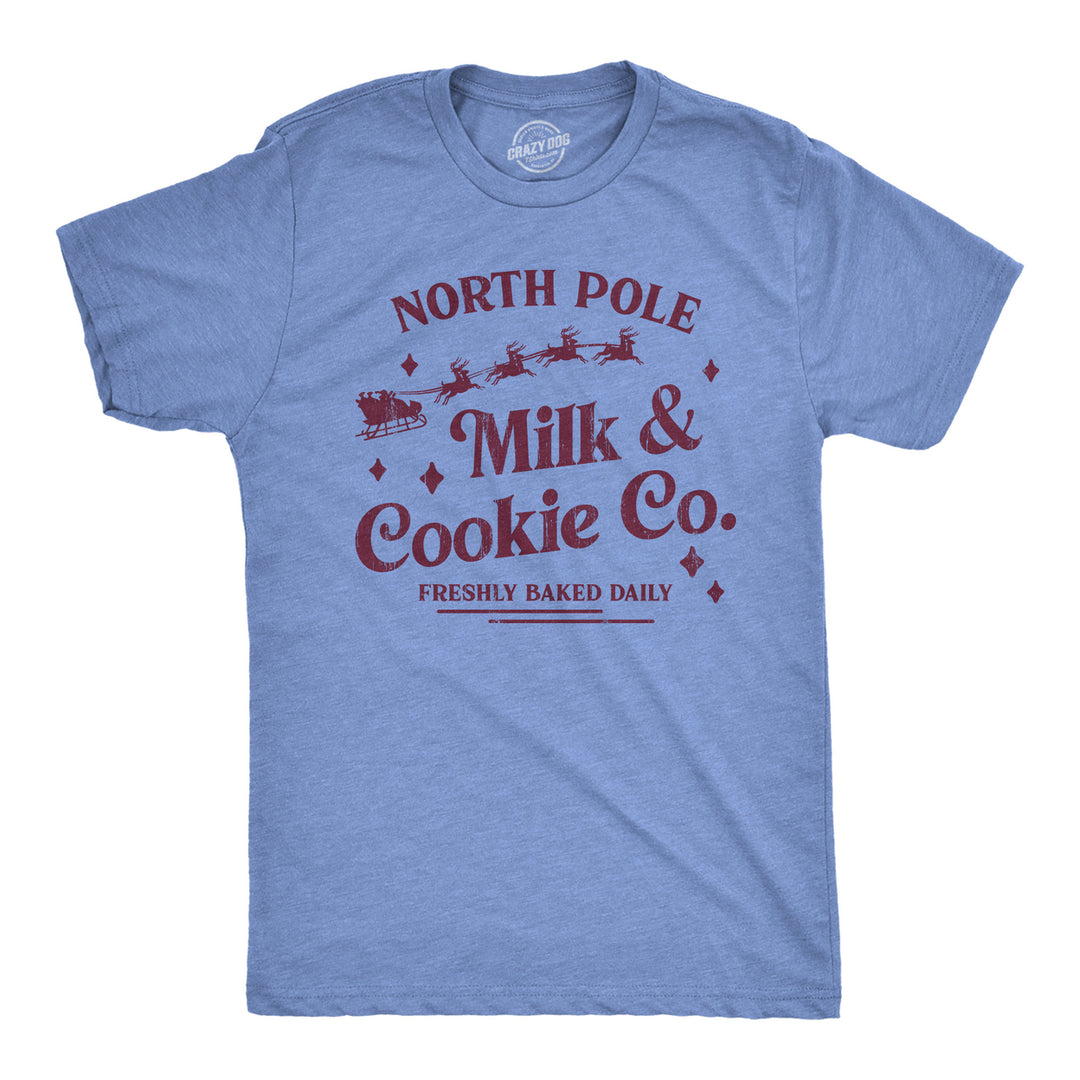 Mens North Pole Milk And Cookie Co T Shirt Funny Xmas Bakery Shop Joke Tee For Guys Image 1