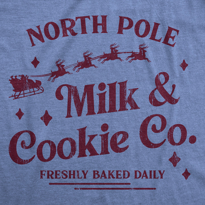 Mens North Pole Milk And Cookie Co T Shirt Funny Xmas Bakery Shop Joke Tee For Guys Image 2