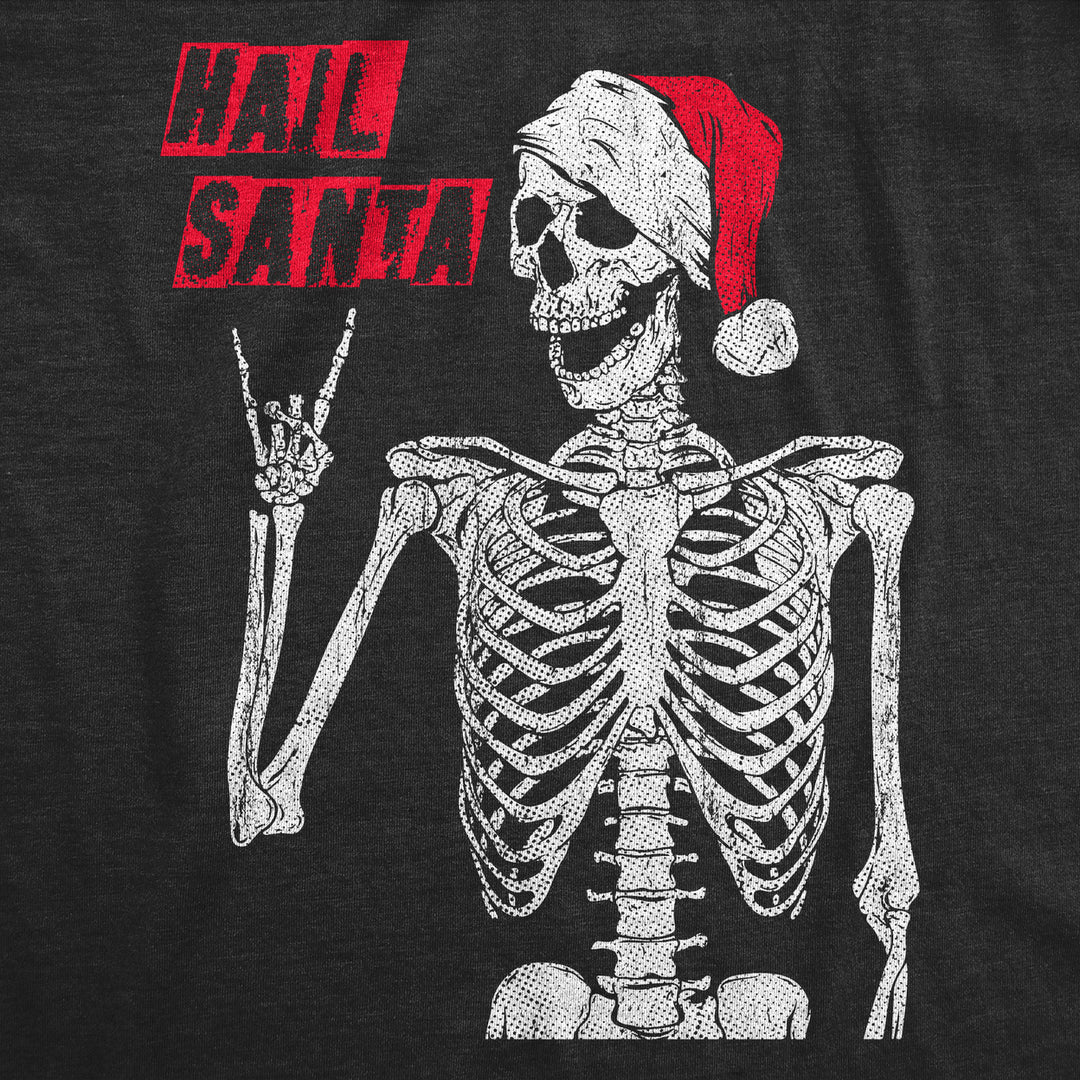 Mens Hail Santa T Shirt Funny Xmas Skeleton Metal Horns Joke Tee For Guys Image 2