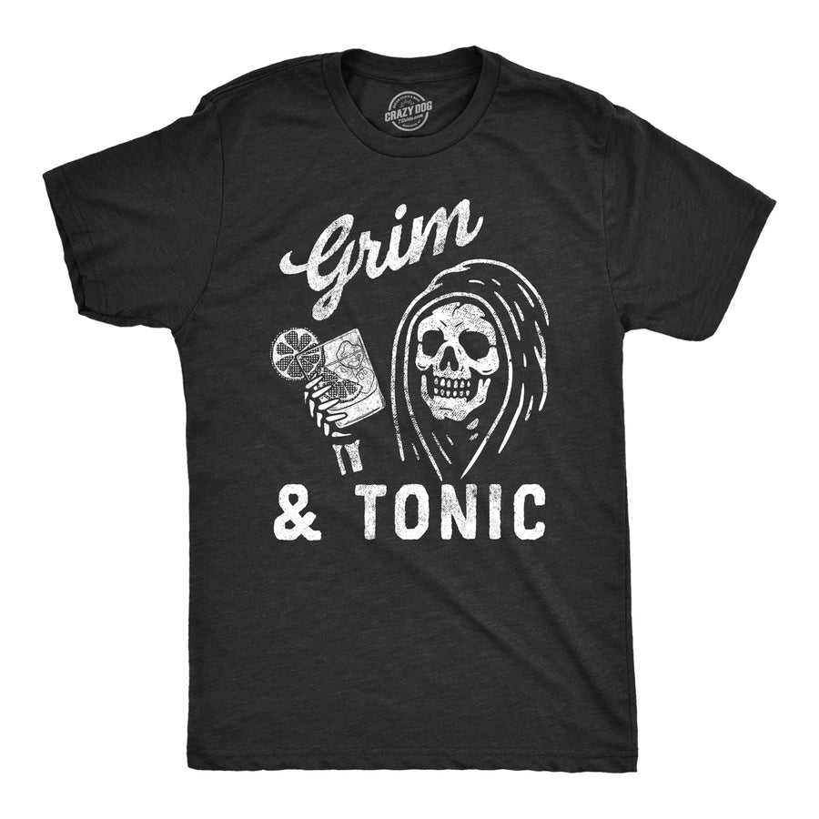 Mens Grim And Tonic T Shirt Funny Spooky Halloween Reaper Mixed Drink Joke Tee For Guys Image 1