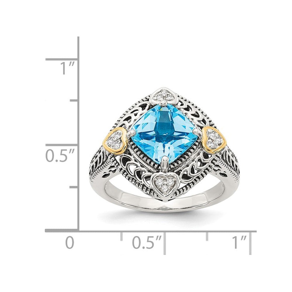 2.70 Carat (ctw) Blue Topaz Ring in Antiqued Sterling Silver with 14K Gold Accent Hearts Image 4