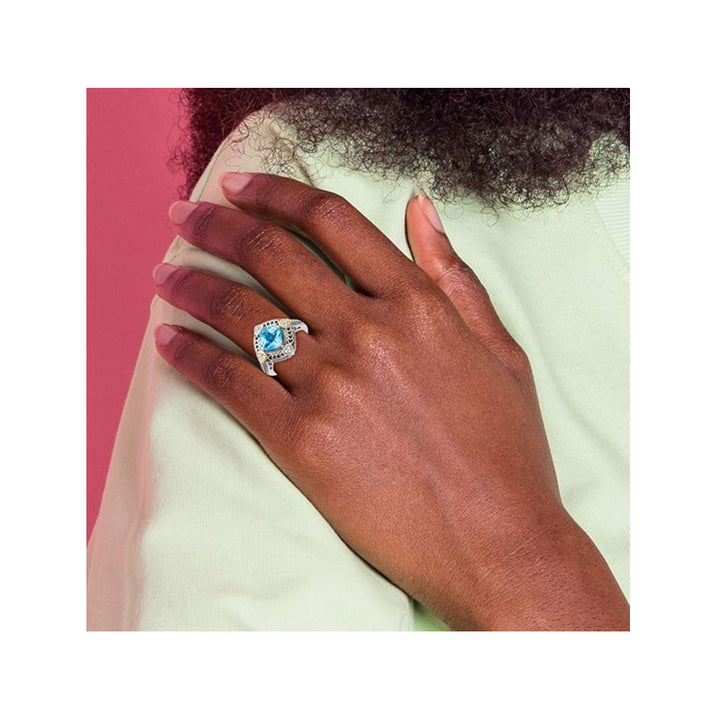 2.70 Carat (ctw) Blue Topaz Ring in Antiqued Sterling Silver with 14K Gold Accent Hearts Image 4