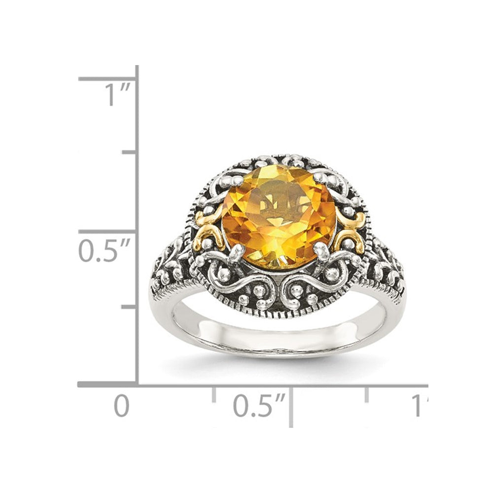 1.80 Carat (ctw) Citrine Ring in Antiqued Sterling Silver with 14K Gold Accents Image 4