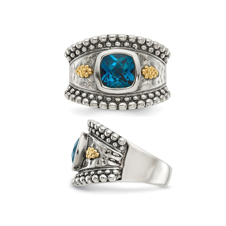 1.80 Carat (ctw) London Blue Topaz Ring in Antiqued Sterling Silver with 14K Gold Accent Image 4