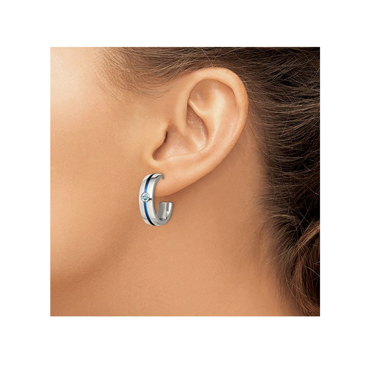 Titanium Hoop Earrings with Blue Topaz Image 4