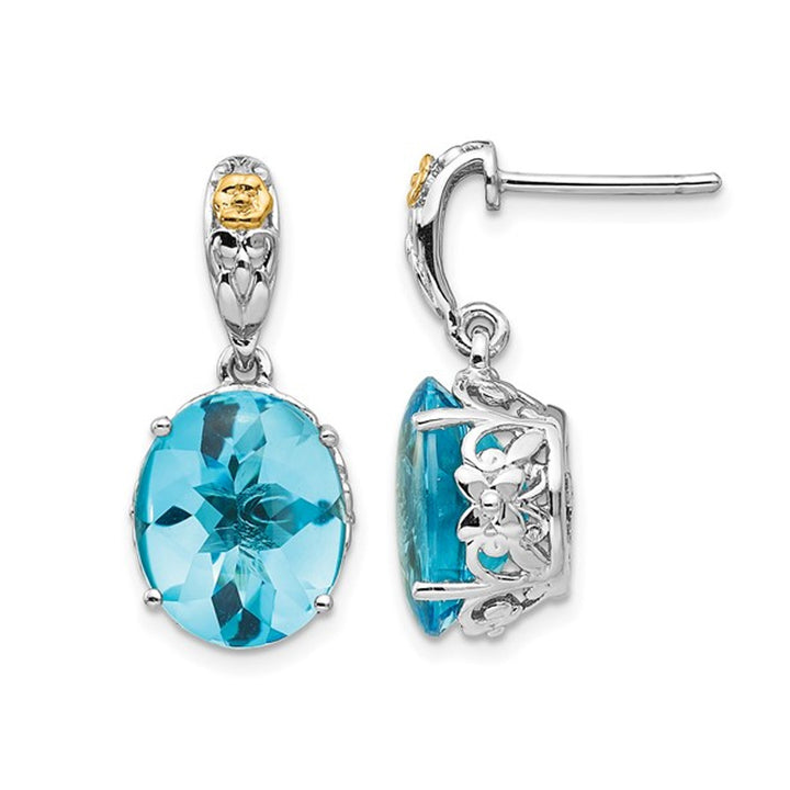 4.20 Carat (ctw) Oval Blue Topaz Dangle Earrings in Sterling Silver Image 1