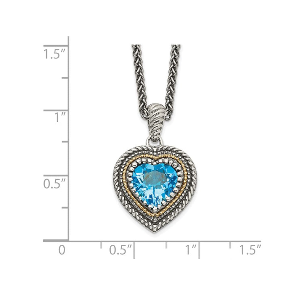 2.88 Carat (ctw) Blue Topaz Heart Pendant Necklace in Antiqued Sterling Silver with Chain Image 2