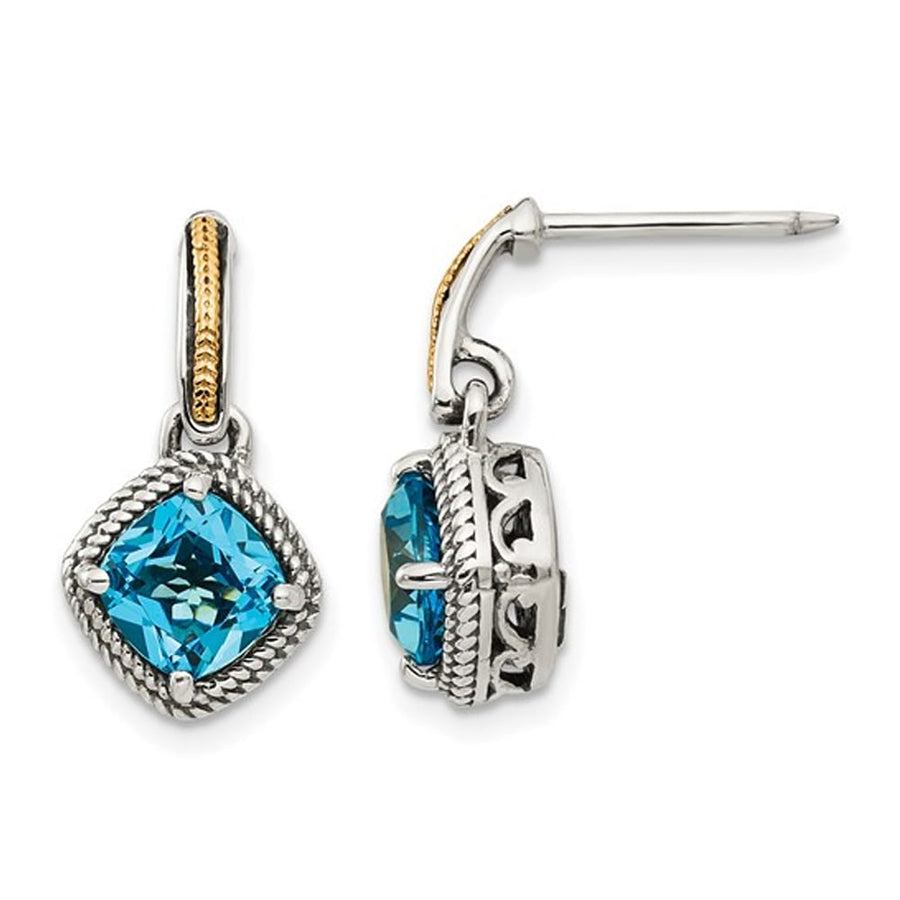 2.70 Carat (ctw) Swiss Blue Topaz Dangle Earrings in Sterling Silver with Yellow Accents Image 1