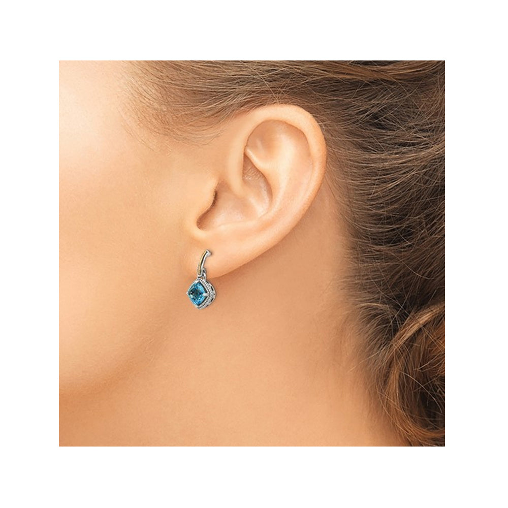 2.70 Carat (ctw) Swiss Blue Topaz Dangle Earrings in Sterling Silver with Yellow Accents Image 2