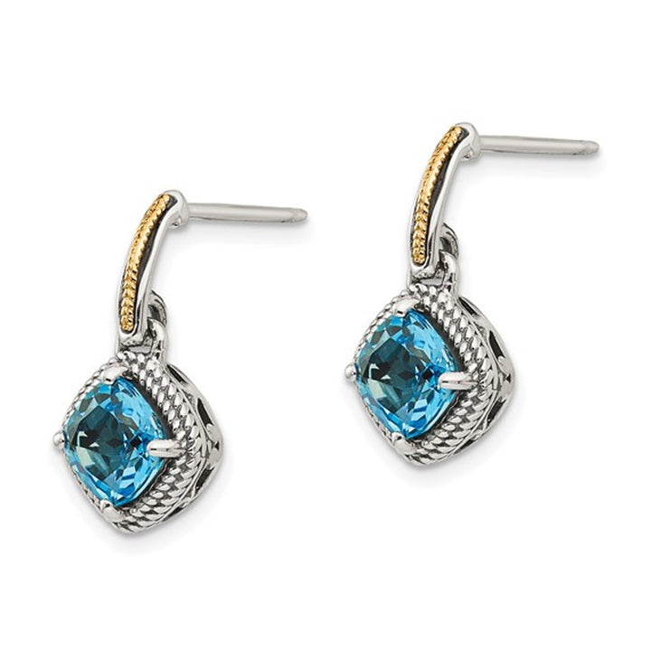 2.70 Carat (ctw) Swiss Blue Topaz Dangle Earrings in Sterling Silver with Yellow Accents Image 3