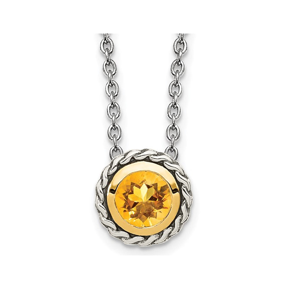 2/5 Carat (ctw) Citrine Drop Pendant Necklace in Antiqued Sterling Silver with Chain Image 1