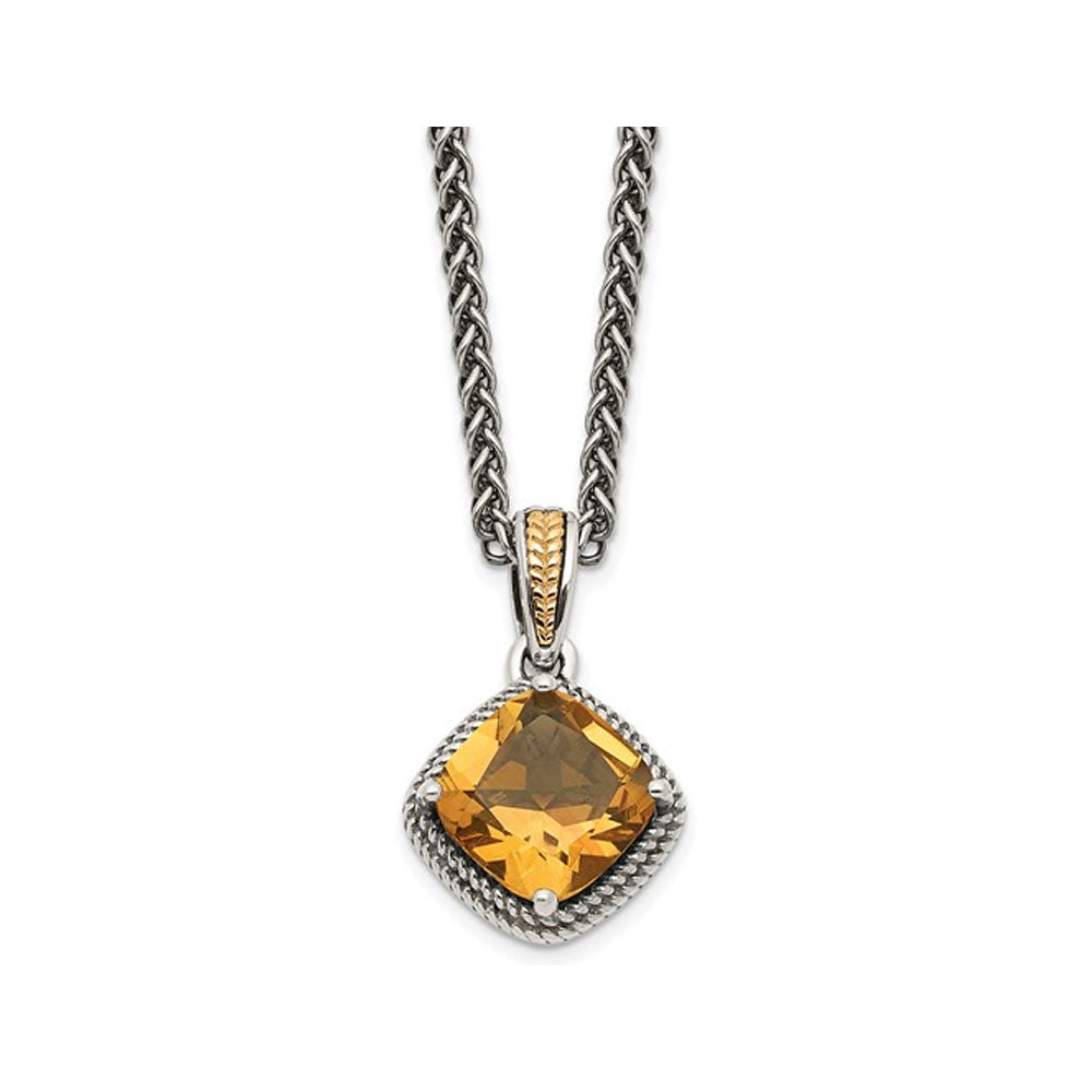 2.20 Carat (ctw) Citrine Drop Pendant Necklace in Antiqued Sterling Silver with Chain Image 1