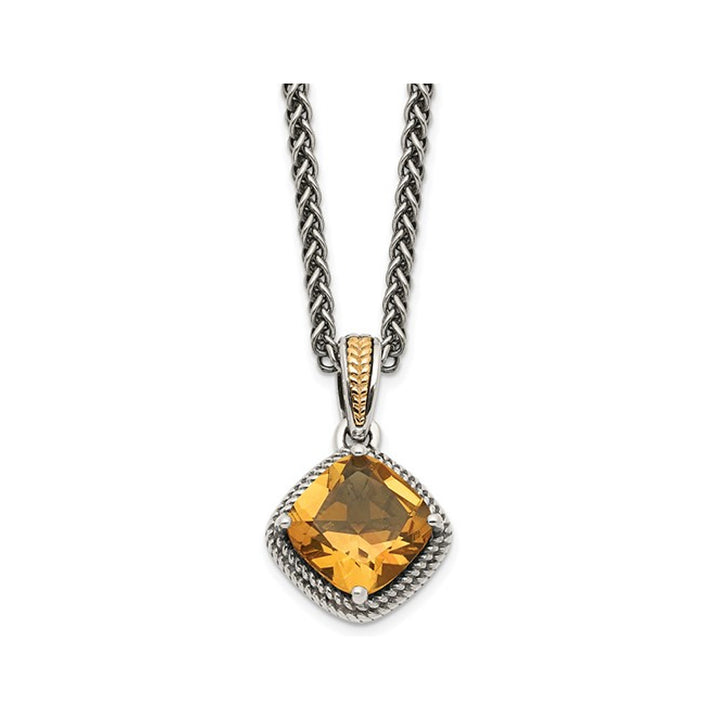 2.20 Carat (ctw) Citrine Drop Pendant Necklace in Antiqued Sterling Silver with Chain Image 1