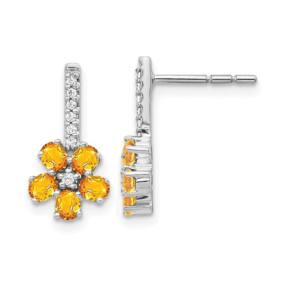 1.37 Carat (ctw) Citrine Flower Drop Earrings in 14K White Gold with Diamonds Image 1