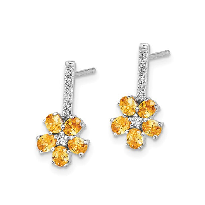 1.37 Carat (ctw) Citrine Flower Drop Earrings in 14K White Gold with Diamonds Image 3
