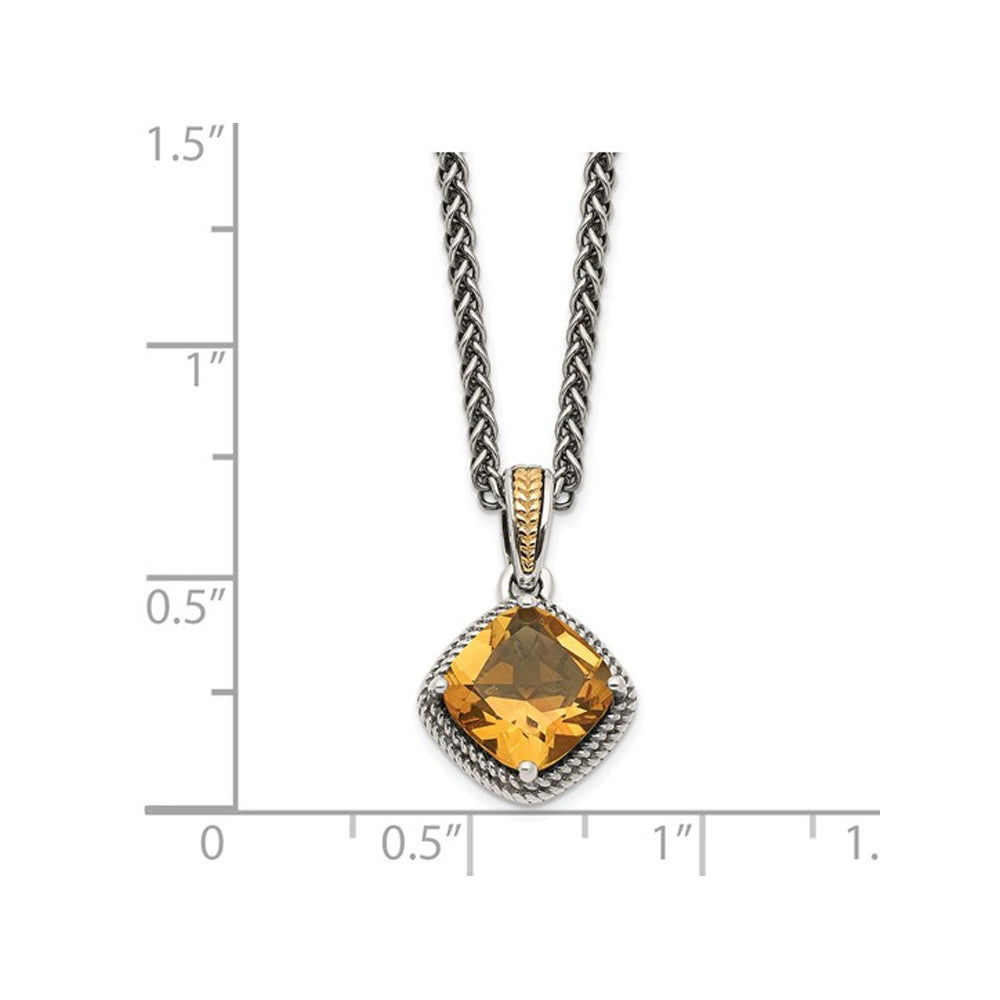 2.20 Carat (ctw) Citrine Drop Pendant Necklace in Antiqued Sterling Silver with Chain Image 2