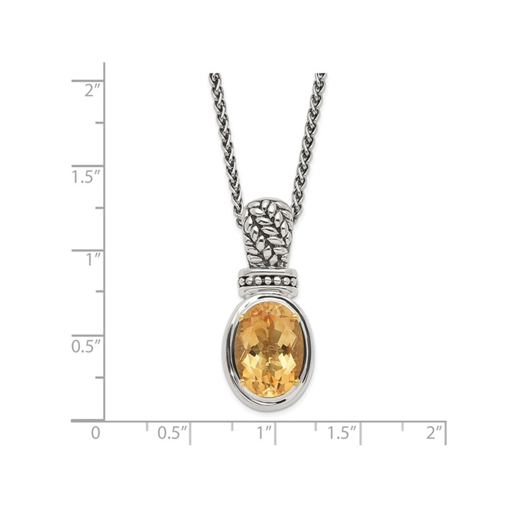5.50 Carat (ctw) Citrine Drop Pendant Necklace in Antiqued Sterling Silver with Chain Image 2