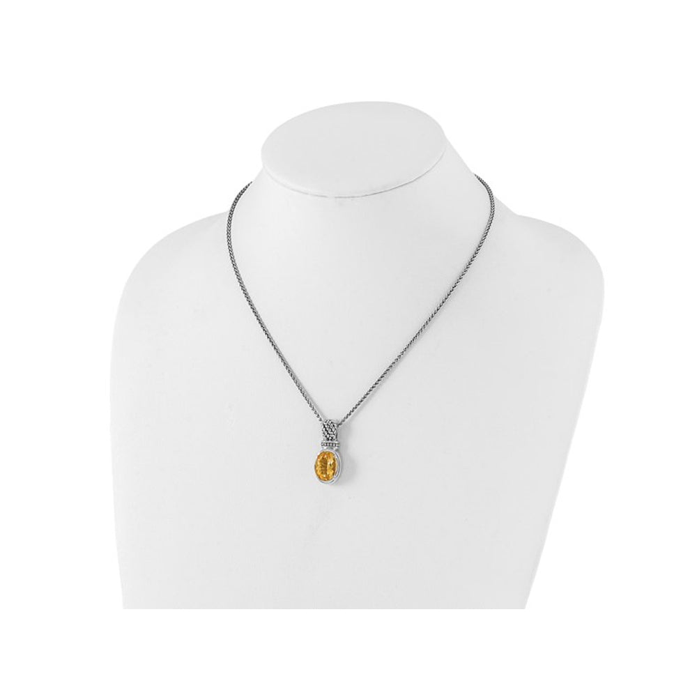 5.50 Carat (ctw) Citrine Drop Pendant Necklace in Antiqued Sterling Silver with Chain Image 3