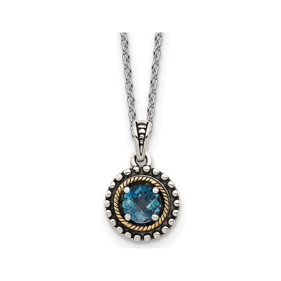 1/2 Carat (ctw) London Blue Topaz Pendant Necklace in Sterling Silver with 14K Gold Accents Image 1