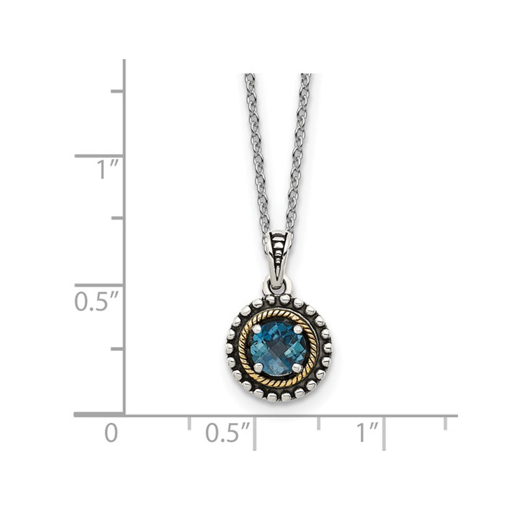 1/2 Carat (ctw) London Blue Topaz Pendant Necklace in Sterling Silver with 14K Gold Accents Image 2