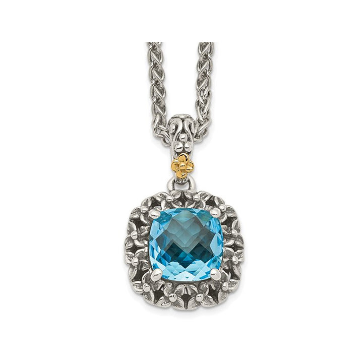 3.00 Carat (ctw) Swiss Blue Topaz Pendant Necklace in Sterling Silver with 14K Gold Accents Image 1