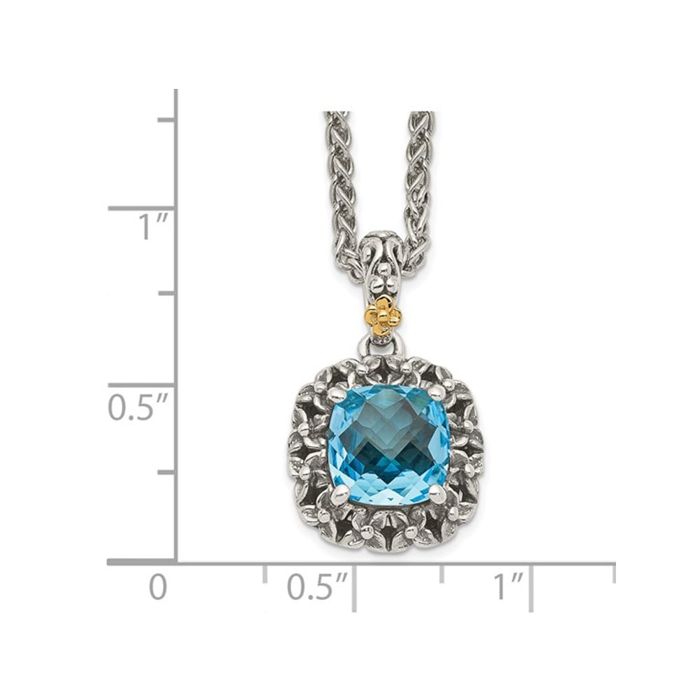 3.00 Carat (ctw) Swiss Blue Topaz Pendant Necklace in Sterling Silver with 14K Gold Accents Image 2