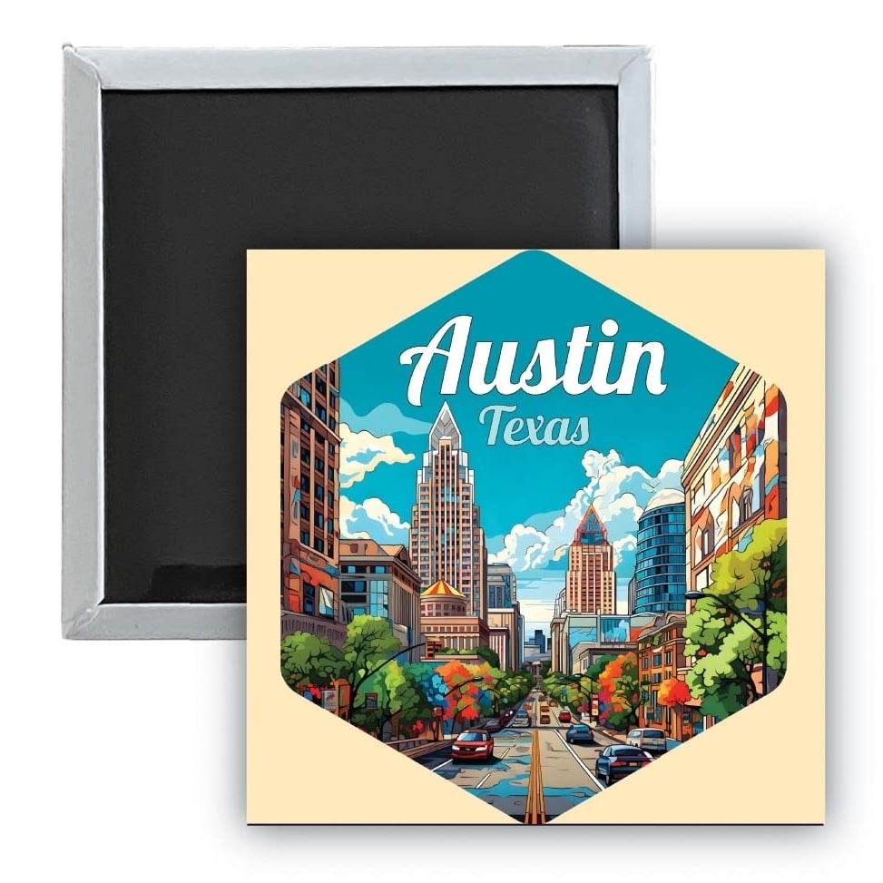 Austin Texas B Souvenir 2.5 x 2.5-Inch Durable and Vibrant Decor Fridge Magnet Image 1