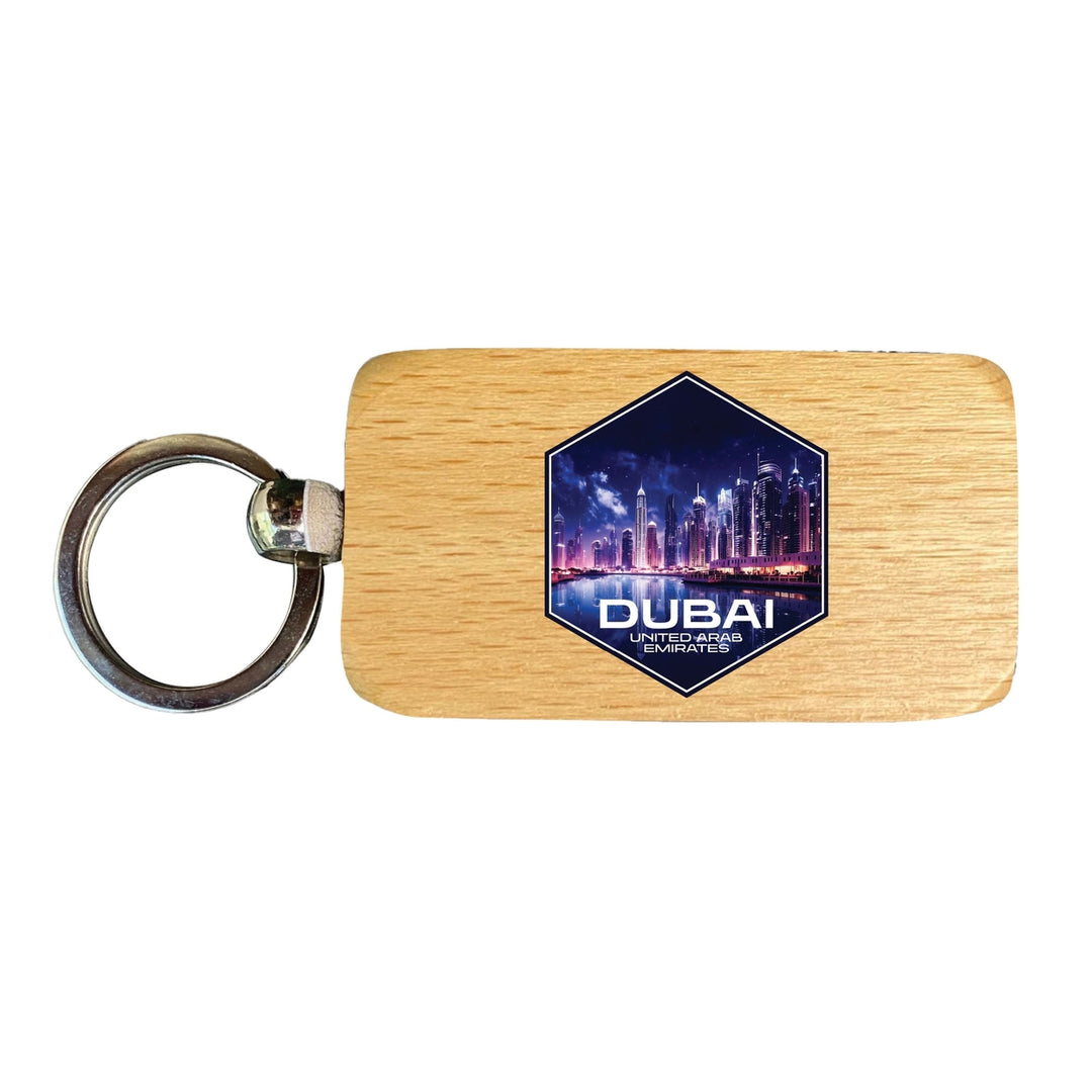 Dubai UAE Design A Souvenir 2.5x1-Inch Souvenir Wooden Keychain Image 1