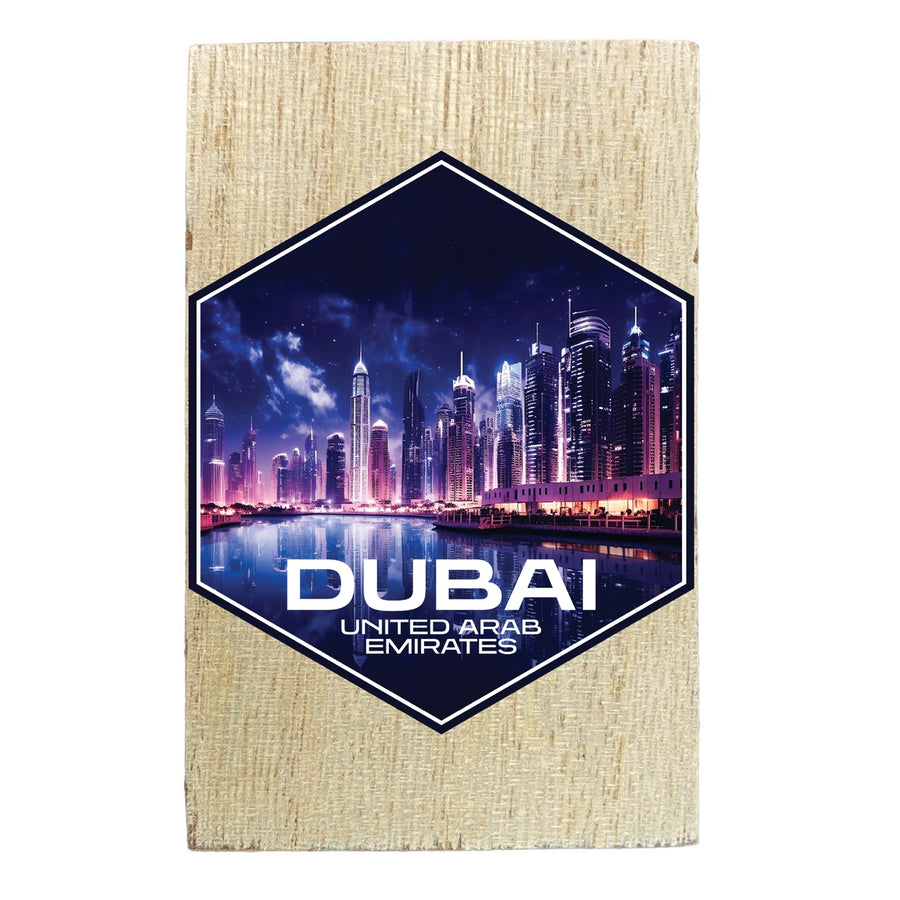 Dubai UAE Design A Souvenir Wooden 2" x 3" Fridge Magnet Image 1