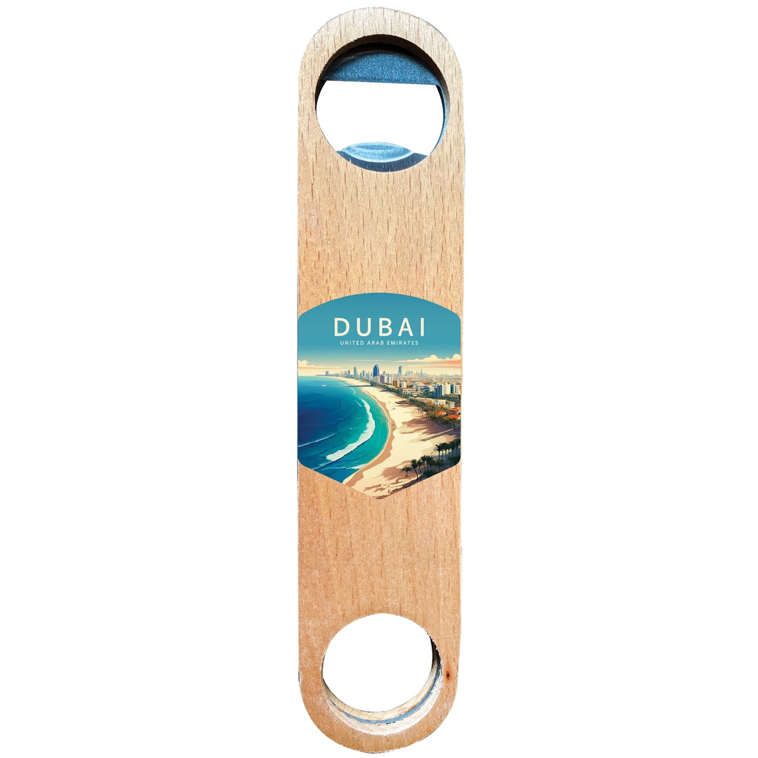 Dubai UAE Design B Souvenir Magnetic Wooden Bottle Opener Image 1