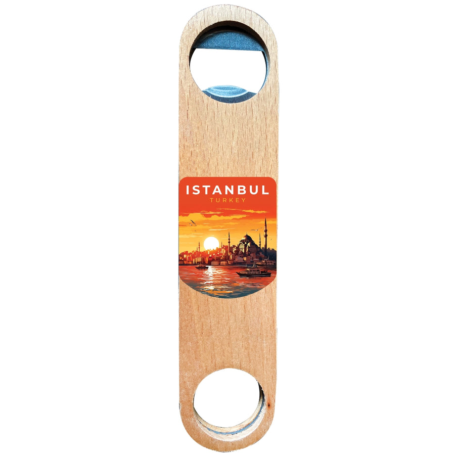 Istanbul Turkey Design B Souvenir Magnetic Wooden Bottle Opener Image 1