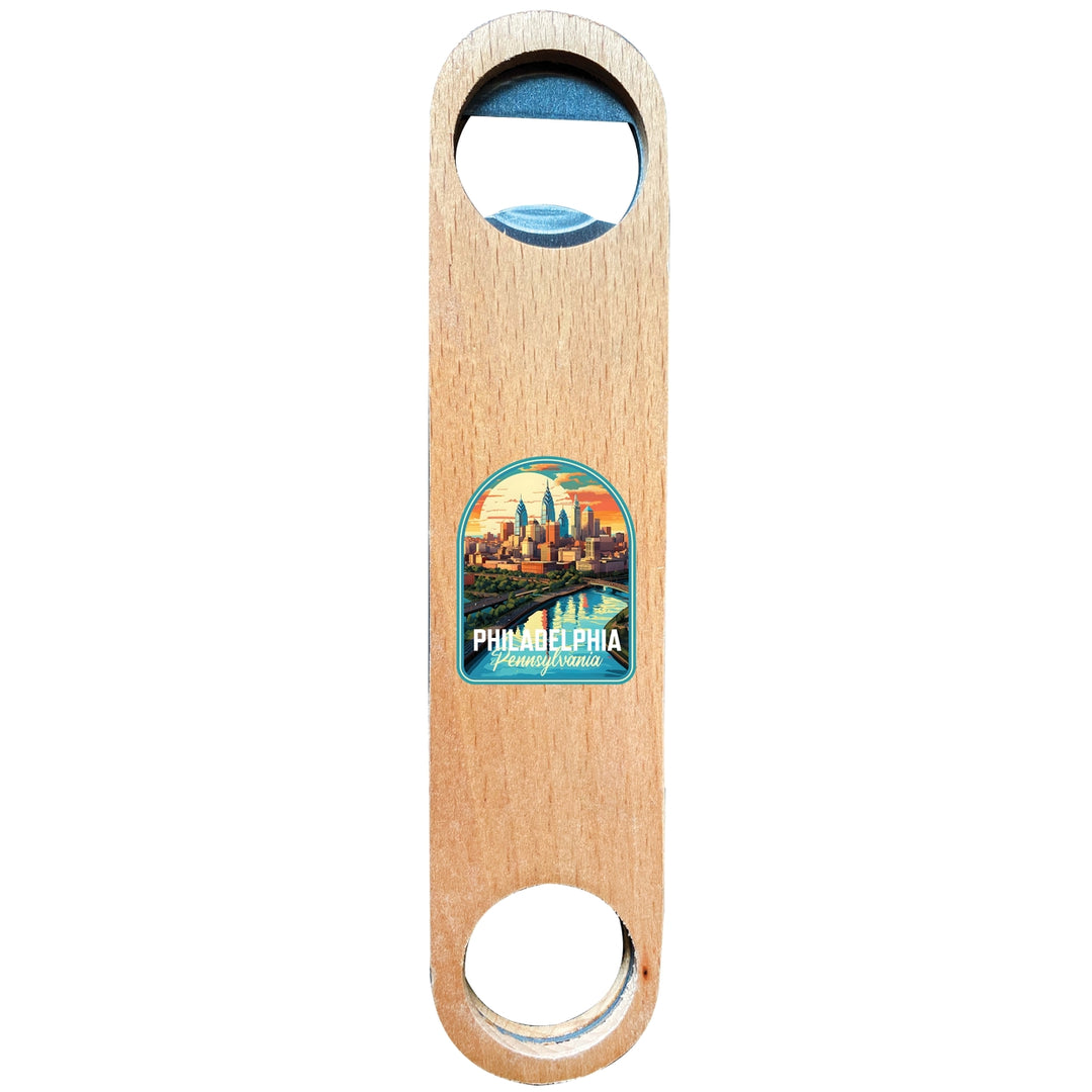 Philadelphia Pennsylvania Design A Souvenir Magnetic Wooden Bottle Opener Image 1