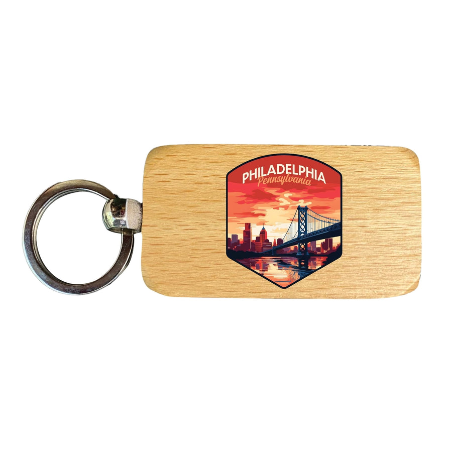 Philadelphia Pennsylvania Design B Souvenir 2.5x1-Inch Souvenir Wooden Keychain Image 1