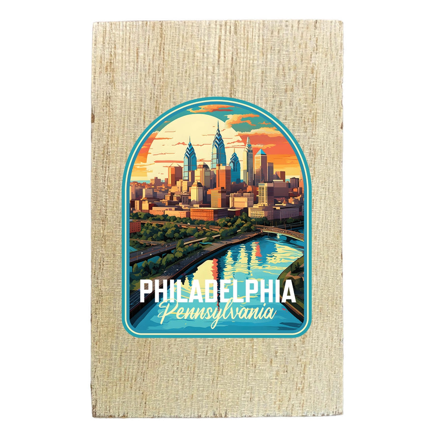 Philadelphia Pennsylvania Design A Souvenir Wooden 2" x 3" Fridge Magnet Image 1