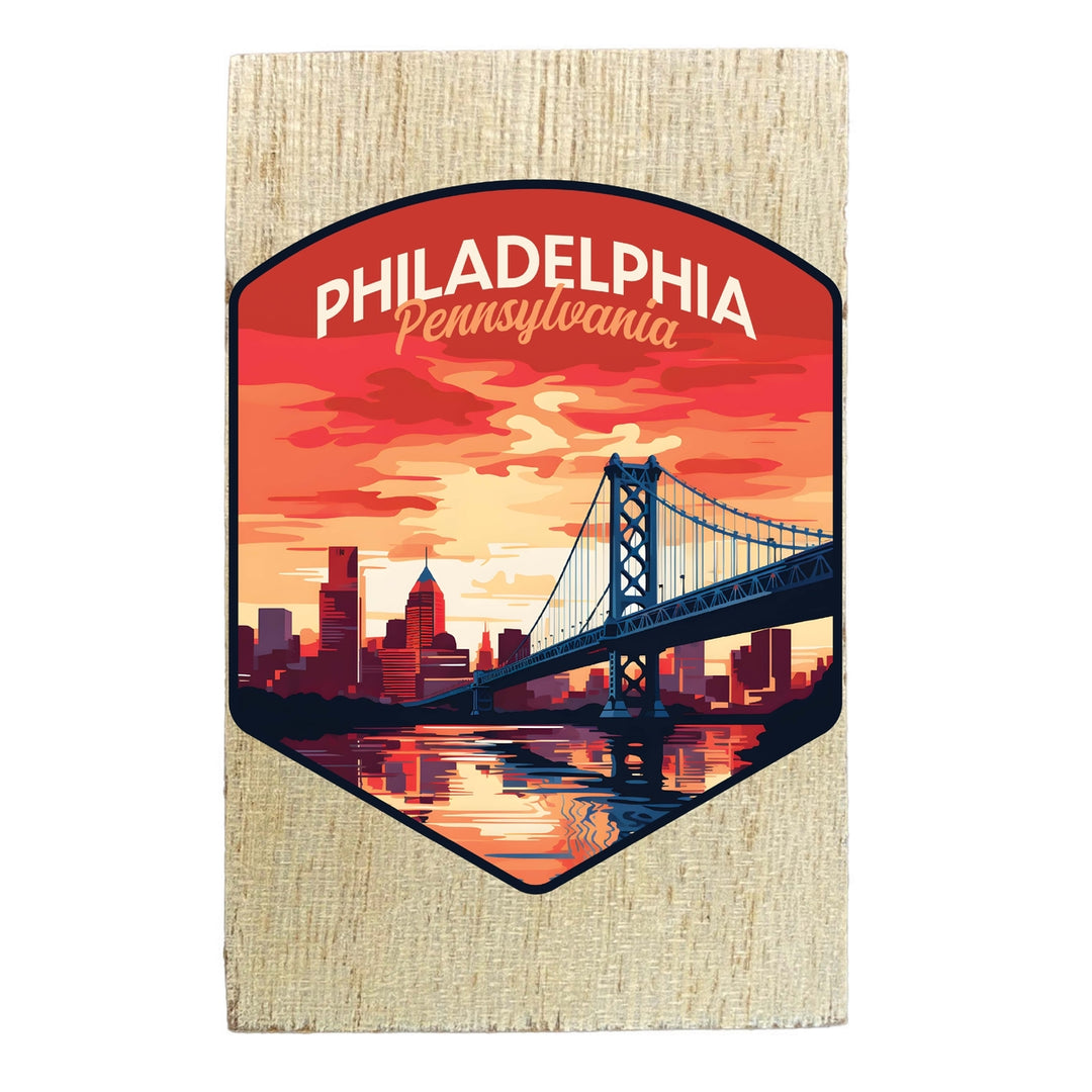 Philadelphia Pennsylvania Design B Souvenir Wooden 2" x 3" Fridge Magnet Image 1