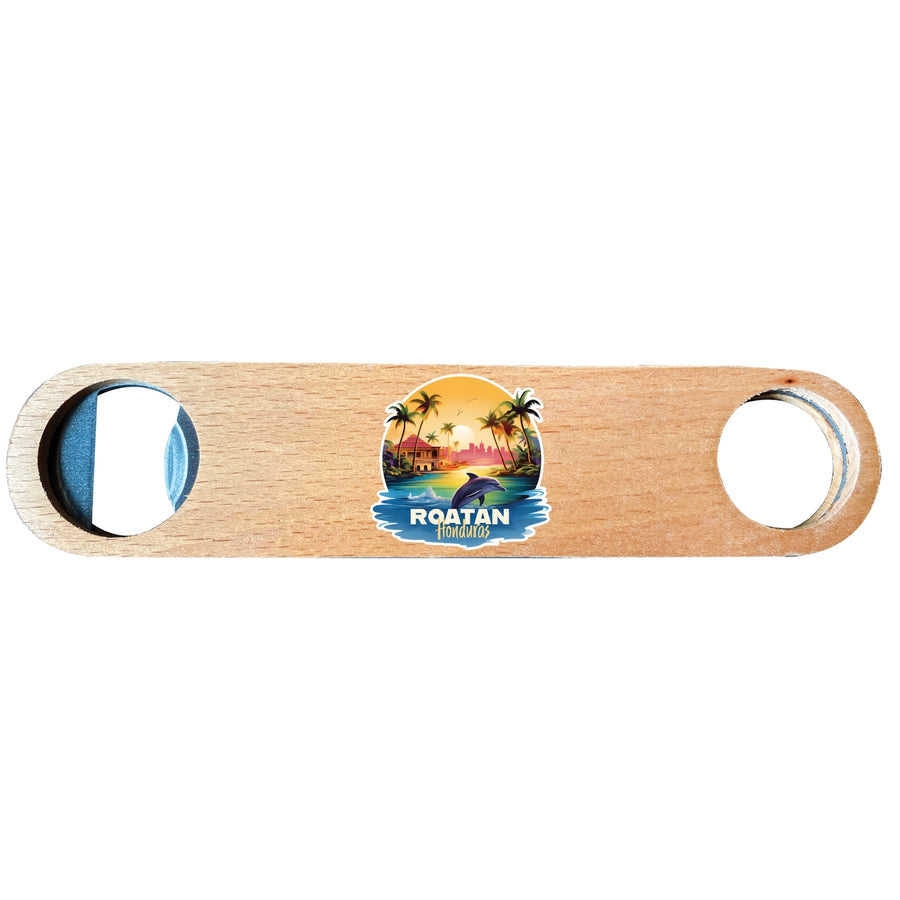 Roatan Honduras Design B Souvenir Magnetic Wooden Bottle Opener Image 1