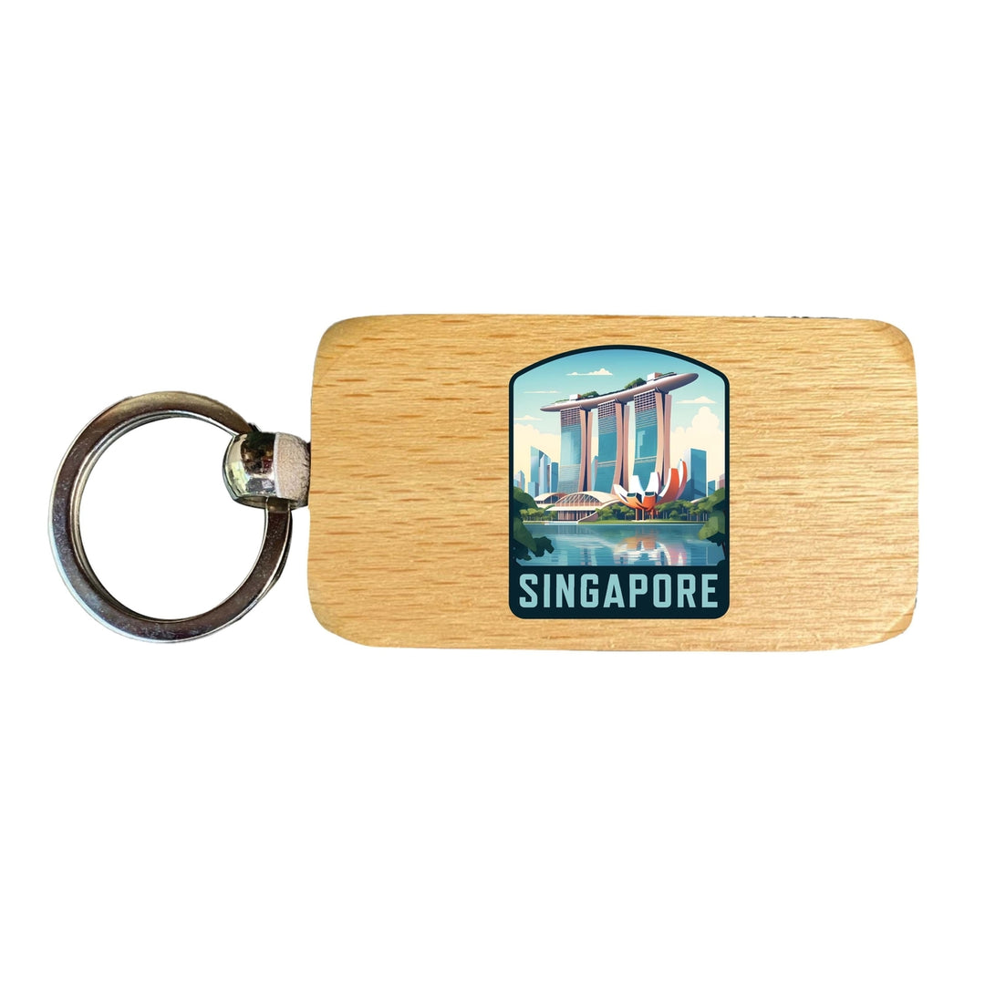 Singapore Design A Souvenir 2.5x1-Inch Souvenir Wooden Keychain Image 1