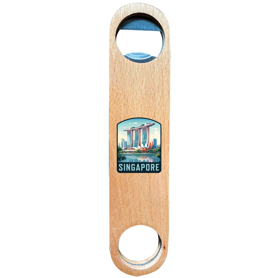 Singapore Design A Souvenir Magnetic Wooden Bottle Opener Image 1