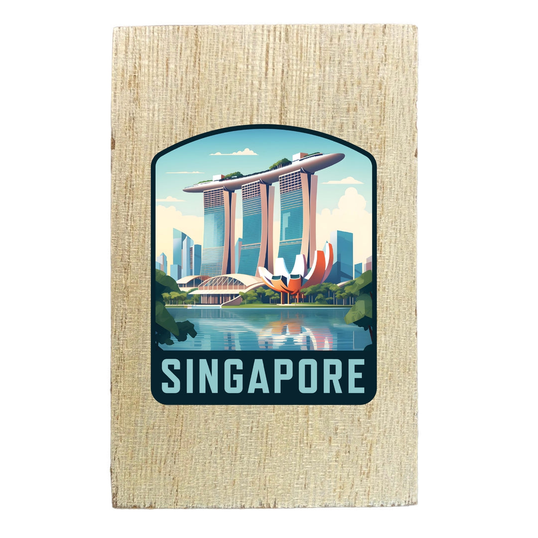 Singapore Design A Souvenir Wooden 2" x 3" Fridge Magnet Image 1