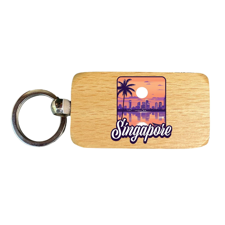 Singapore Design B Souvenir 2.5x1-Inch Souvenir Wooden Keychain Image 1